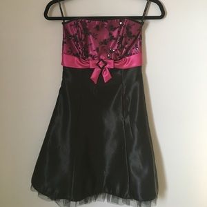 Sequin Satin Strapless A-Line Mini Dress - Y2K Vintage